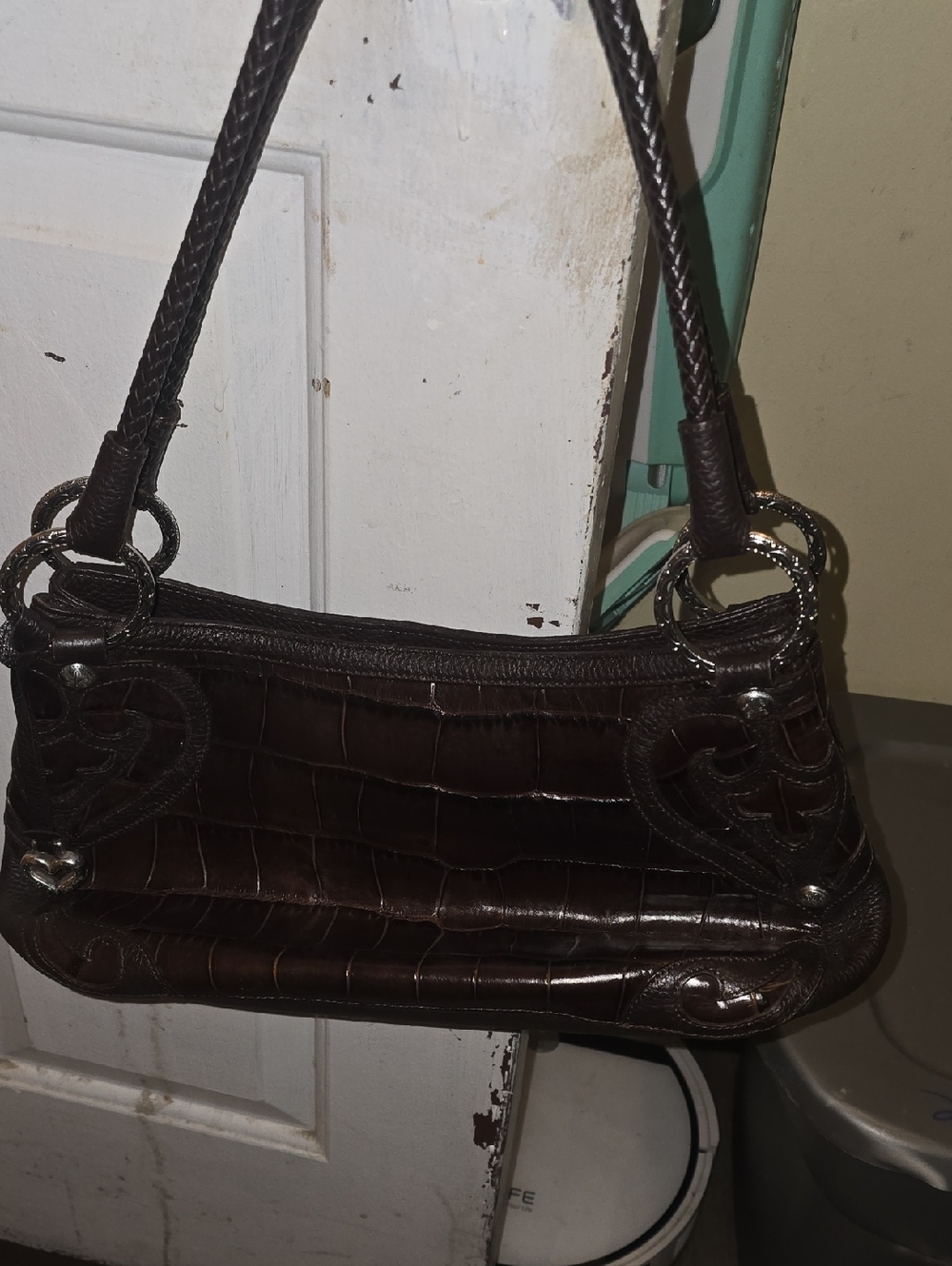 Brighton Dark Brown Croc-Embossed Shoulder Bag